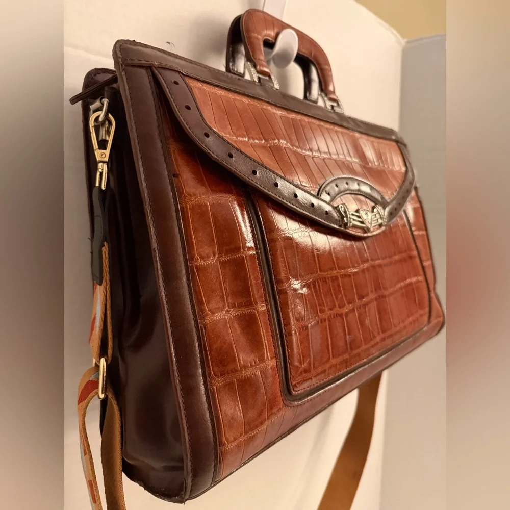 Marc Chantel Leather Briefcase | Croc-Embossed Brown | Crossbody